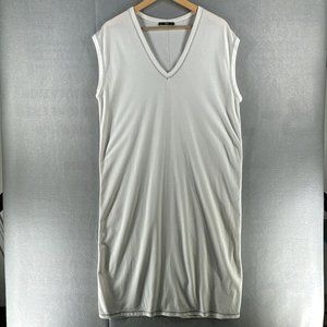 Zara Womens Dress Small White Tee Shirt Oversized Contrast Trim V neck Casual